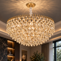 Candelabru Cristal ERDENET, 5xE14, Auriu Lucios, Inaltime Reglabila, Metal si Cristal