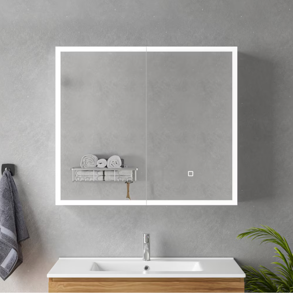 Oglinda LED cu Dulap MODA 80x70 cm Alb Iluminare Perimetrala si Senzor Touch, imaginea 2
