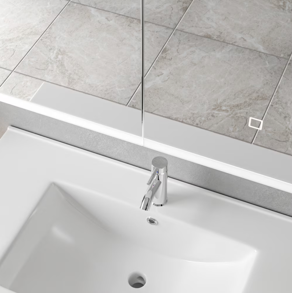 Oglinda LED cu Dulap MODA 80x70 cm Alb Iluminare Perimetrala si Senzor Touch, imaginea 5