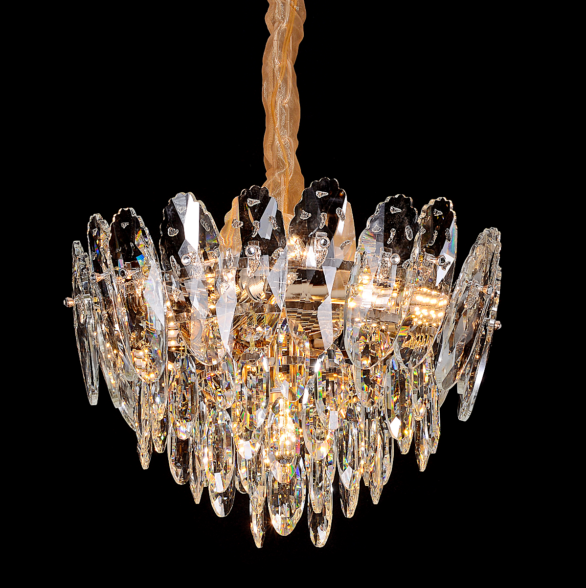 Candelabru Cristal, AURELIUS Nobile, 7xE14, Diametru 40cm, Auriu Lucios, Inaltime Reglabila, Metal si Cristal