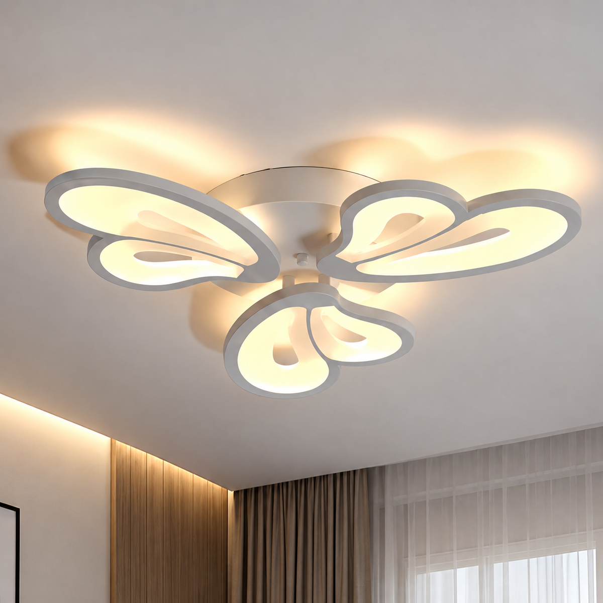 Lustra LED cu telecomanda BLOSSOM 40W, 3 Petale, lumina Rece/Calda/Neutra, Dimabila, Alb