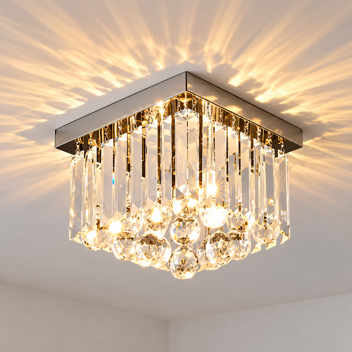 Lustra Cristal MARTINEZ Linear Luxe, Diametru 35cm, 4x E14, Crom Lucios