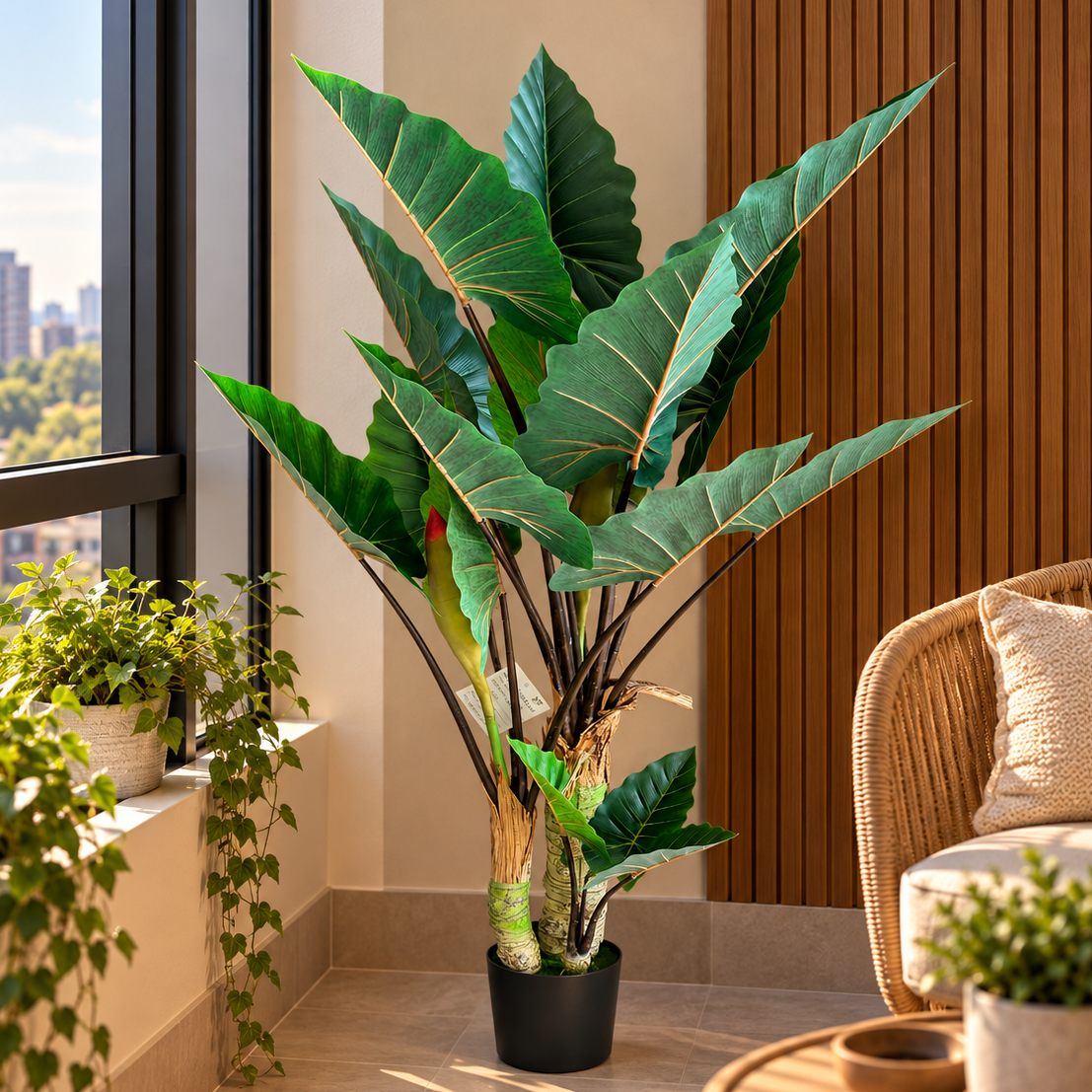 Decorațiune Strelitzia, 3 trunchiuri, Plastic, 160 cm, Verde