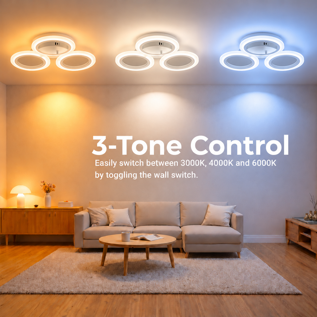 Lustra LED MARA 27W, 3 Cercuri, lumina Neutra, Alb