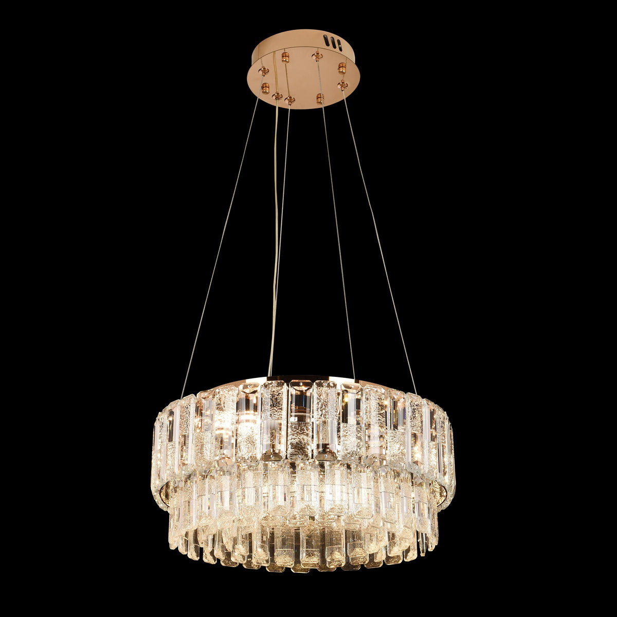 Candelabru Cristal ELYSIAN Nobile 5xE14, D40 cm, Auriu, Inaltime Reglabila, Metal si Cristal