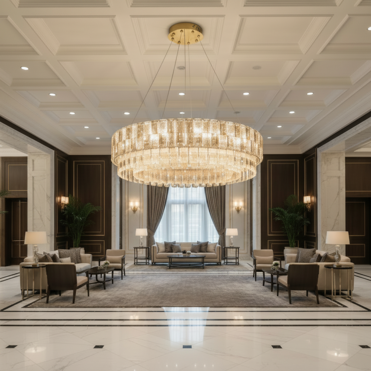 Candelabru Cristal ELYSIAN Magno 9xE14, D60 cm, Auriu, Inaltime Reglabila, Metal si Cristal