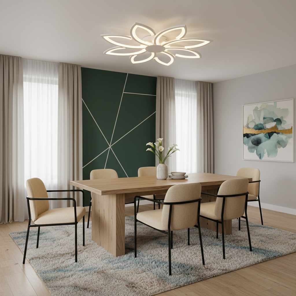 Lustra LED cu telecomanda si cristal FLORA 82W, 8 Petale, lumina Rece/Calda/Neutra, Dimabila, Alb