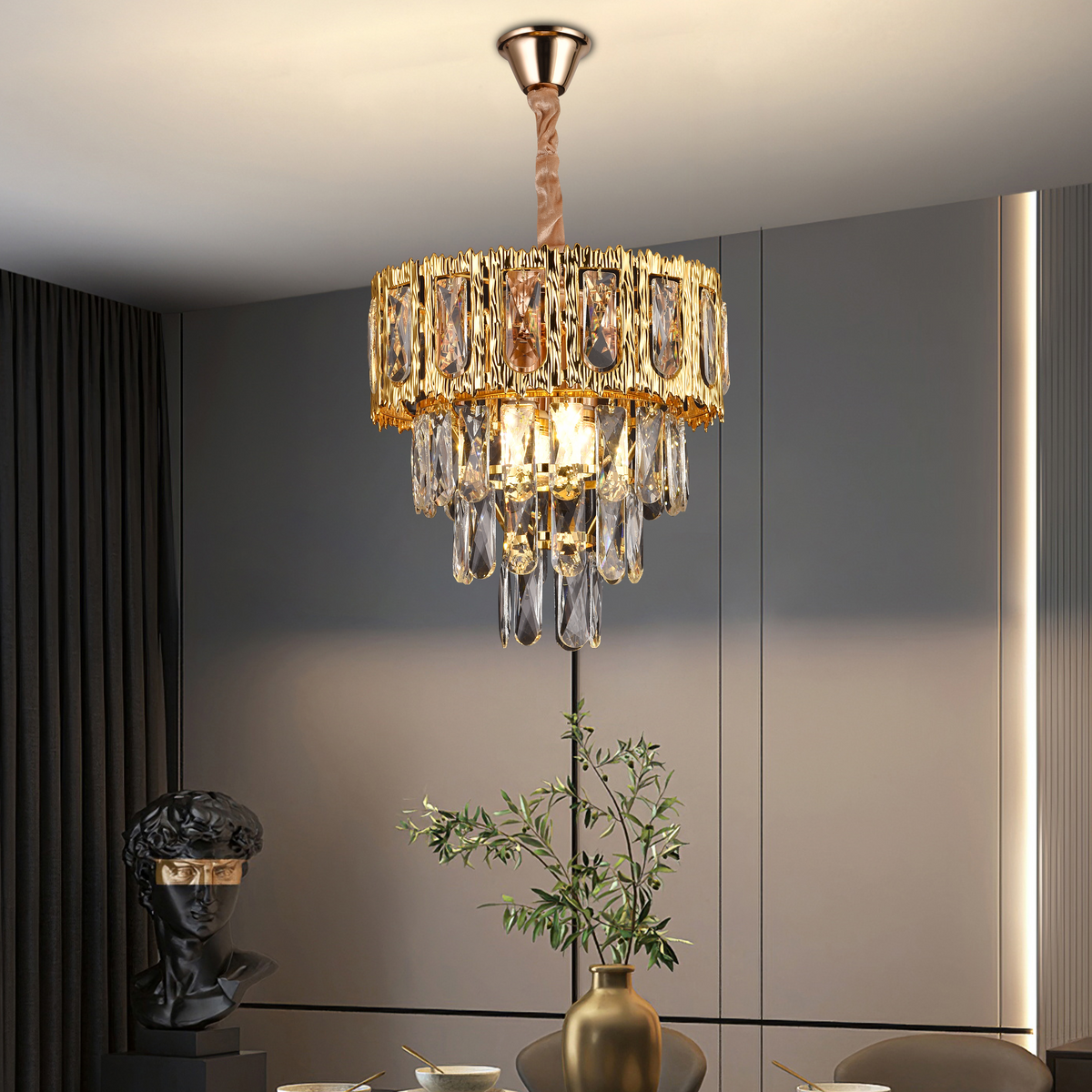 Candelabru Cristal BELVEDERE Petito 3xE14, Diametru 30cm, Auriu Lucios, Inaltime Reglabila