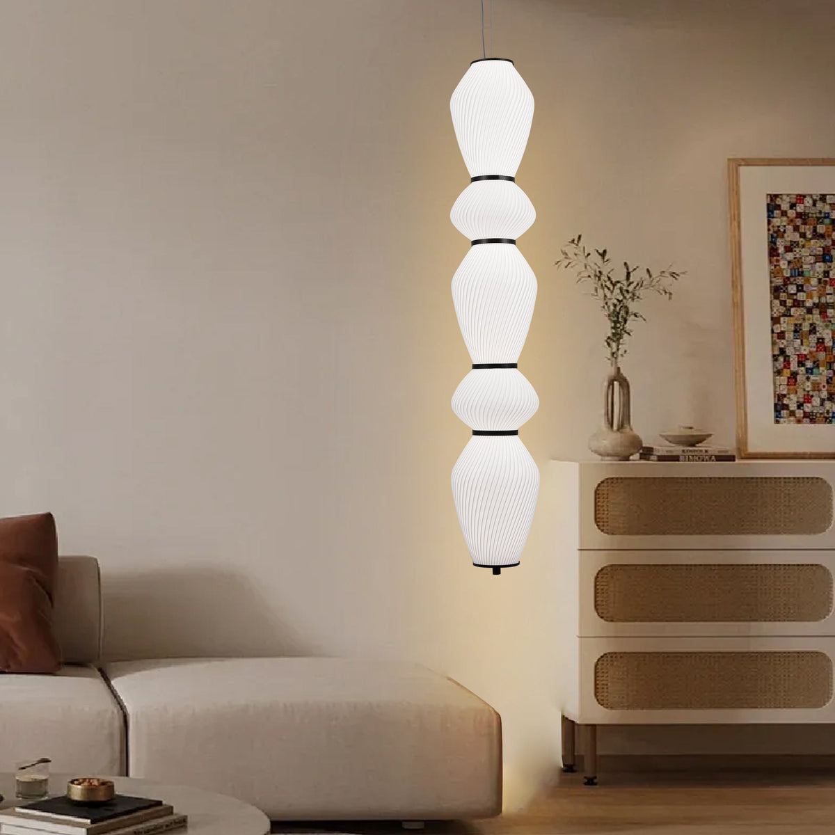 Lustra LED Suspendata cu Telecomanda 77W, LM510/5BK, Inaltime Reglabila, Lumina Calda/Rece/Neutra 3000K/4000K/6000K, Alb, Metal
