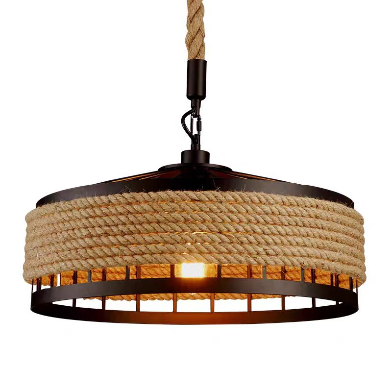 Lustra Vintage LV300/400BK, 1xE27, Rustic Barn, Sfoara si Metal, 40cm, Maro