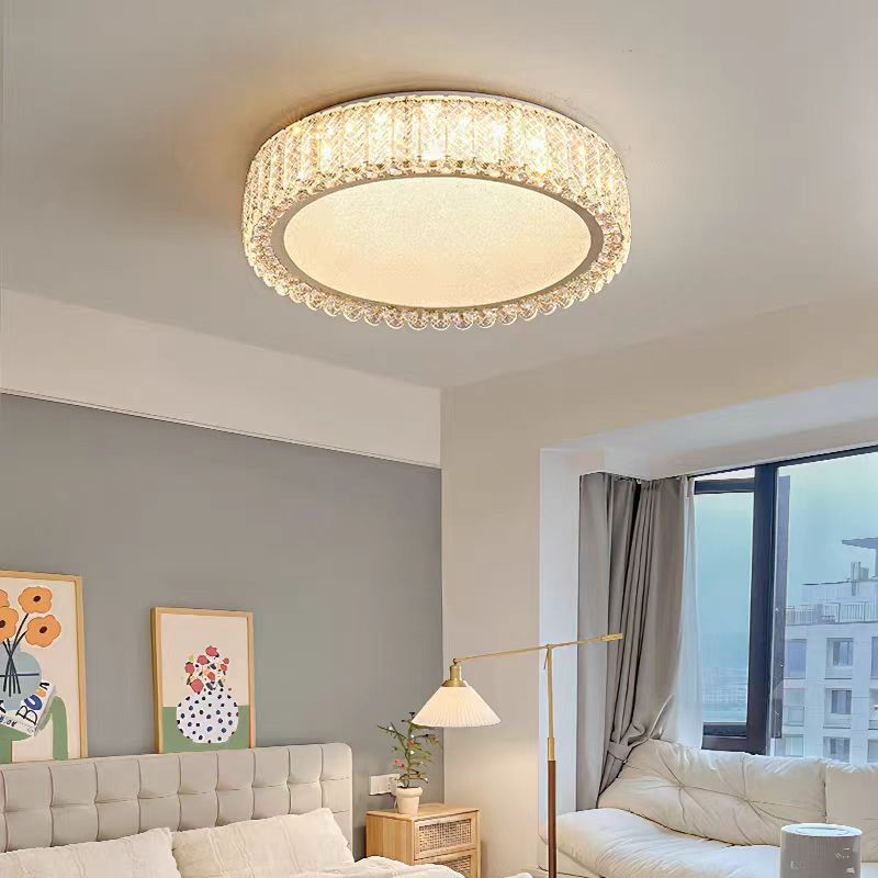Lustra LED cu telecomanda si cristal LLC152/500CH 59W, 50cm, Cerc, lumina Rece/Calda/Neutra, Dimabila, Crom Lucios