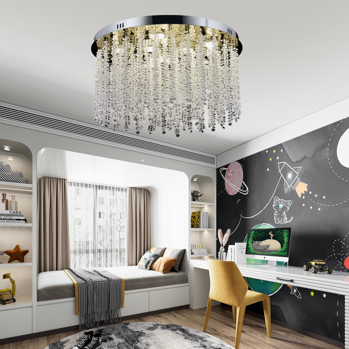 Candelabru LED Cristal LLC215/400WH Rotund, 22W, Lumina Rece/Calda/Neutra, Cristal, Auriu