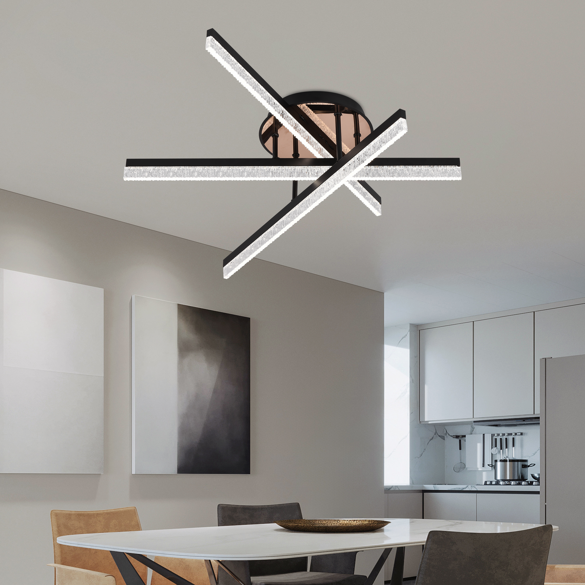 Lustra LED cu Telecomanda LT179/3BK, 41W, 3 Elemente, Lumina Rece/Clada/Neutra, Dimabila, Negru