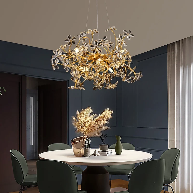 Candelabru Cristal AURAFLOR Magno, 9x G9, Crom si Cristale, 55cm, Inaltime Reglabila