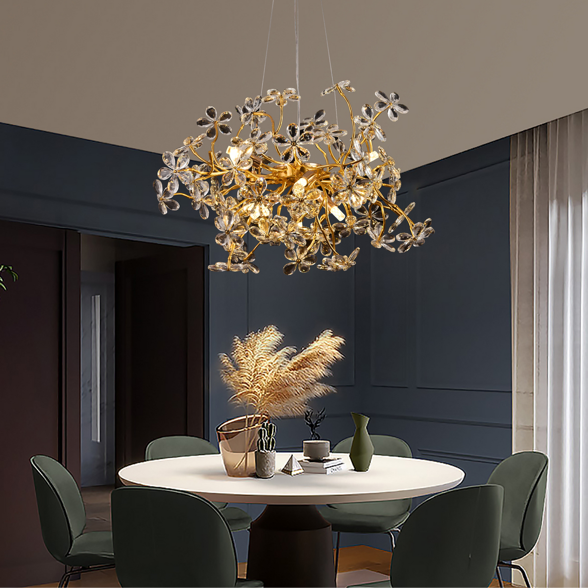 Candelabru Cristal AURAFLOR Regalis, 12xG9, Crom si Cristale, D75cm, Inaltime Reglabila
