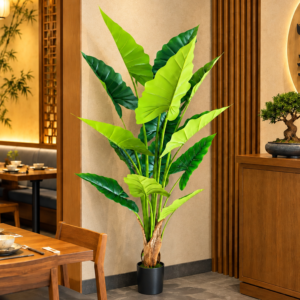 Decorațiune Alocasia, 14 frunze, Plastic, 170 cm, Verde