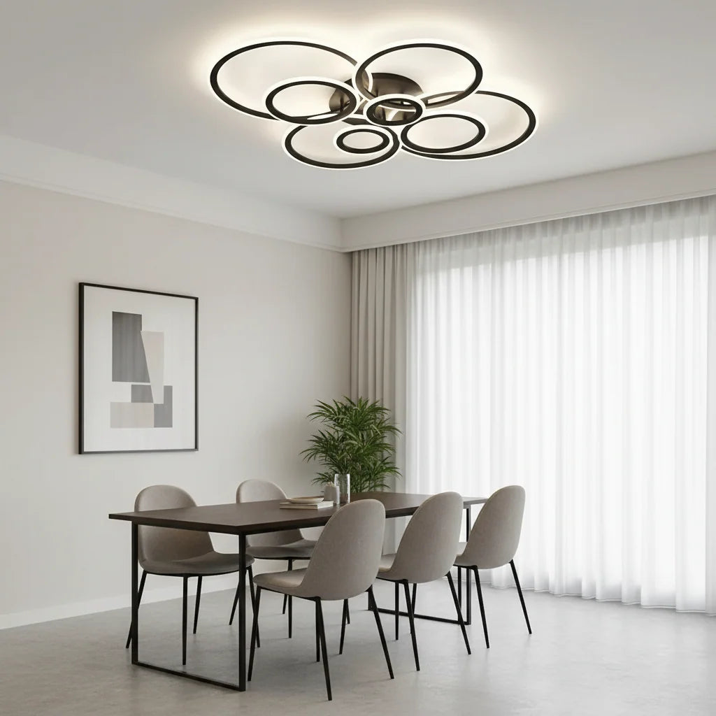 Lustra LED cu telecomanda BETTY 127W, 8 Cercuri, lumina Rece/Calda/Neutra, Dimabila, Negru, imaginea 5