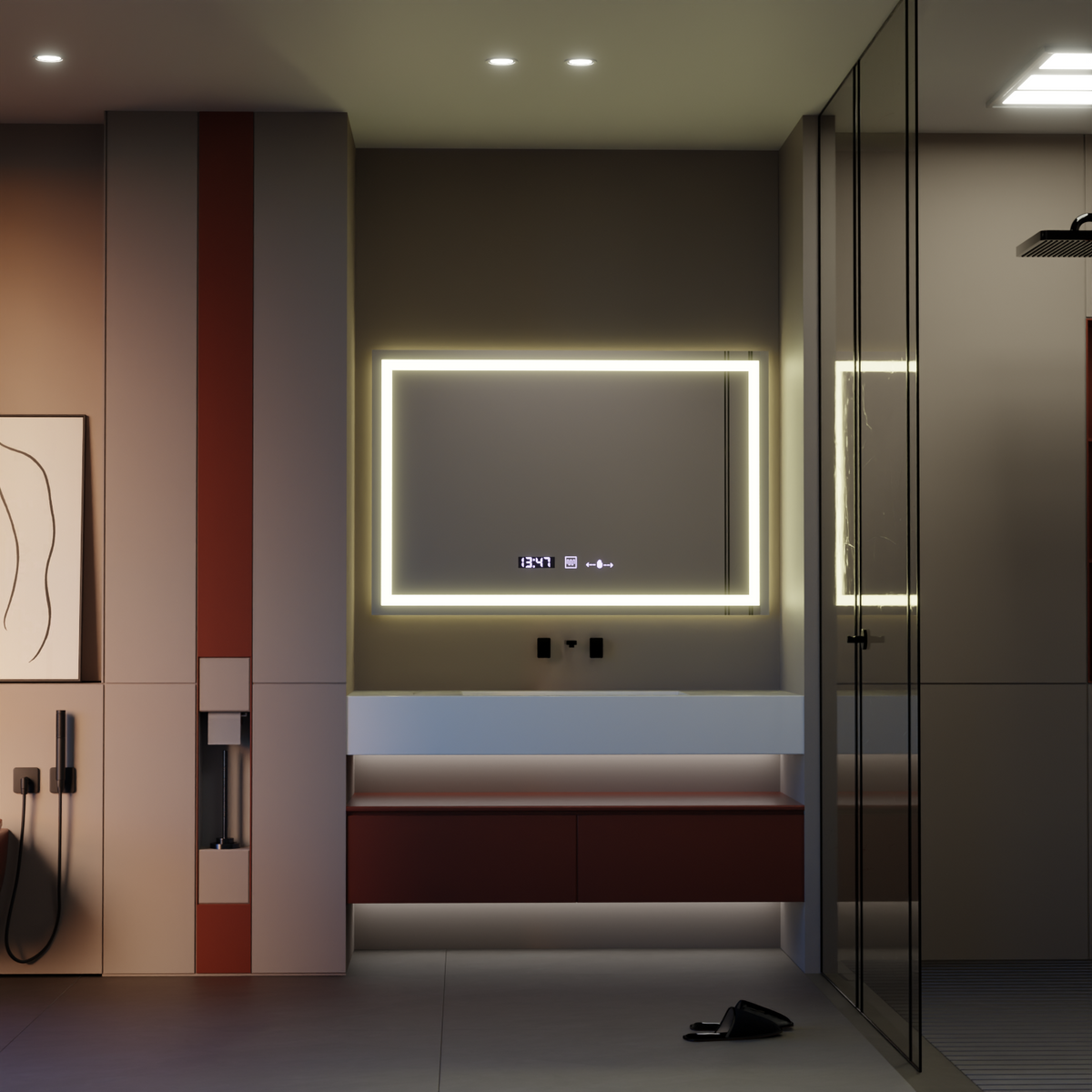 Oglinda LED Rectangulara 120x80cm Vérité MotionGlow Marcello, Sistem Dezaburire, Ceas & Termometru, Dimabila W09/120X80BTRGB