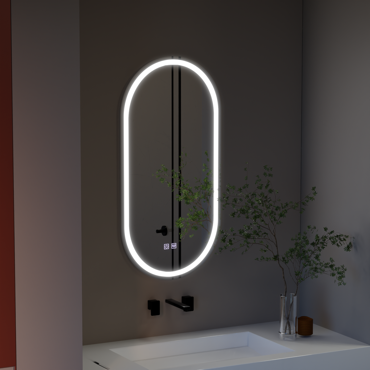Oglinda LED Ovala, 50x100cm, Velara Touch, Sistem Dezaburire, Dimabila E14S/50X100