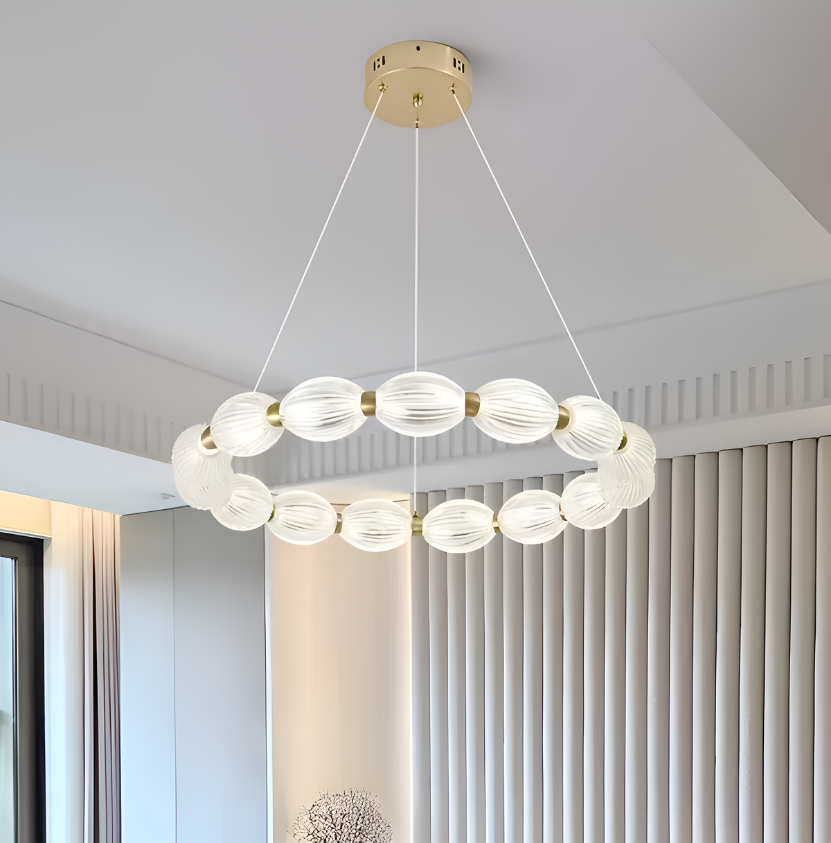 Lustra LED suspendata FAUSTO II, 42W, lumina Rece/Calda/Neutra, Inaltime Reglabila, Auriu