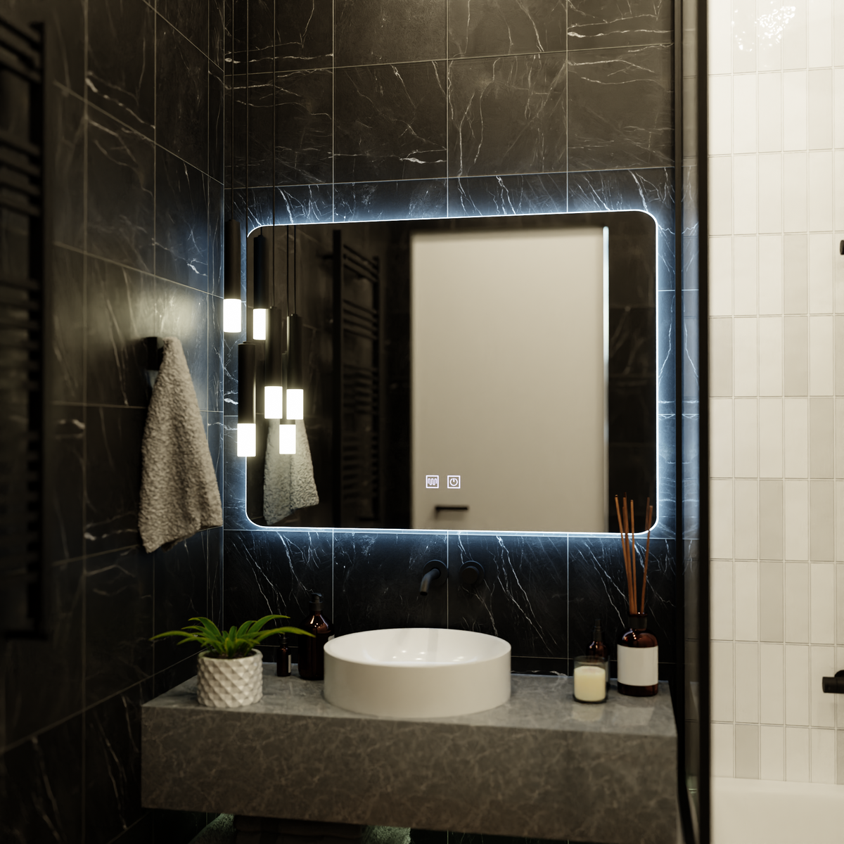 Oglinda LED Dreptunghiulara ARTEA Touch, 80X60cm, Sistem Dezaburire, Dimabila, Lumina Race 6000K