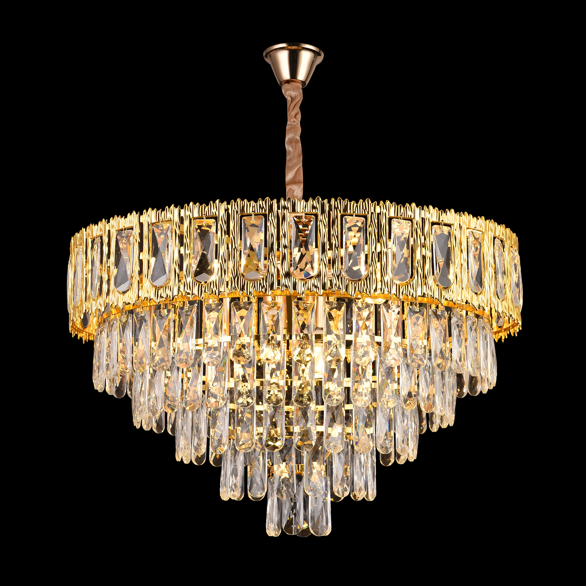 Candelabru Cristal BELVEDERE Magno 8xE14, Diametru 60cm, Auriu Lucios, Inaltime Reglabila