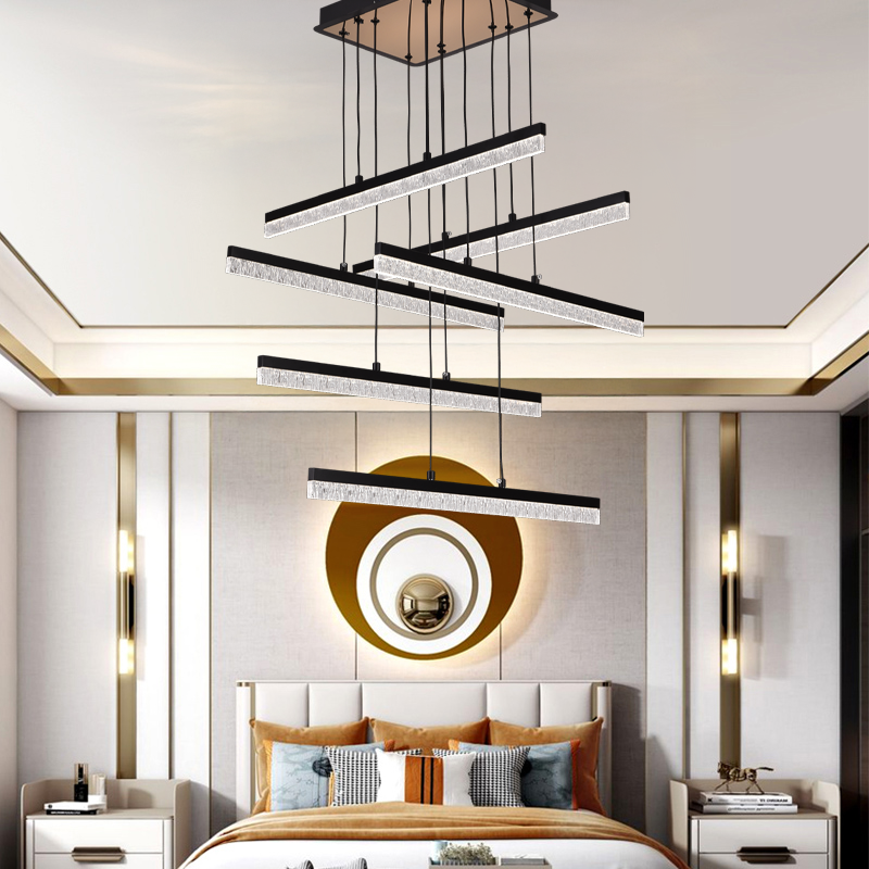 Lustra LED Suspendata cu Telecomanda, STRATA, 6 elemente, 82W, Lumina 3000/4000/6000K, Negru, Inaltime Reglabila