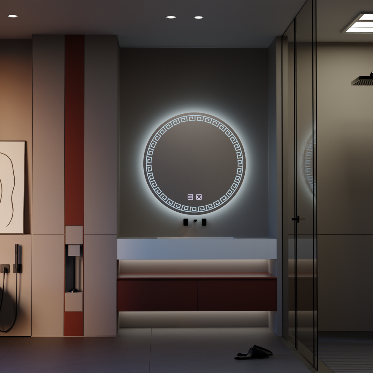 Oglinda LED Rotunda, 70cm, Orhina Touch, Sistem Dezaburire, Dimabila