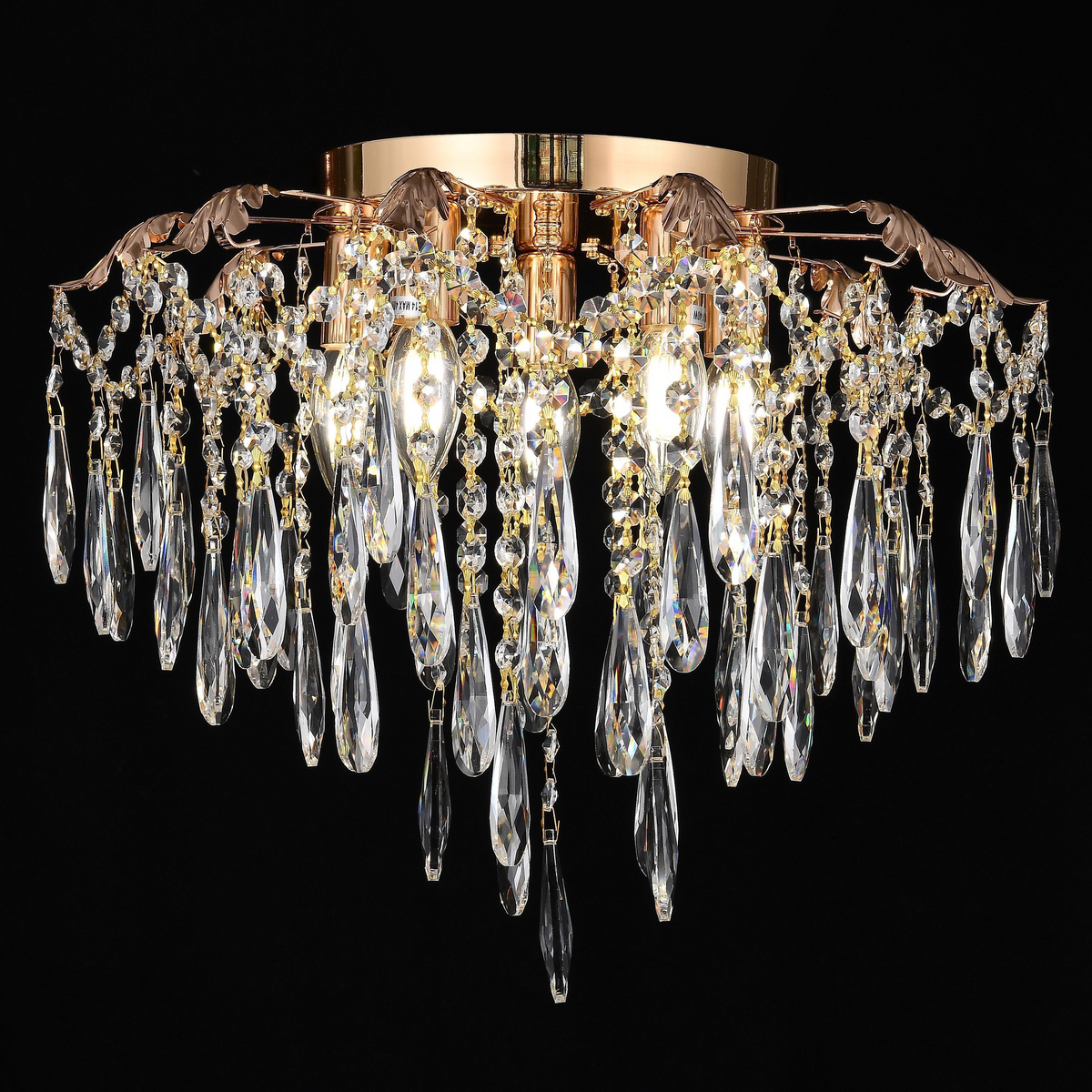Candelabru Cristal LUMIRA Eleganza, 5x E14, Diametru 48cm, Auriu Lucios