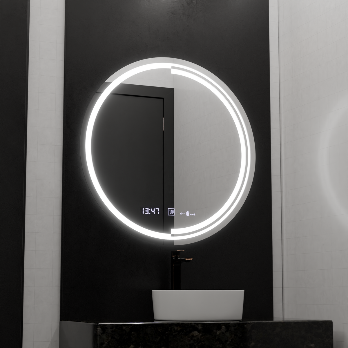 Kulaté LED zrkadlo, 60 cm, senzor pohybu MotionGlow Consuel Marcello, systém zmlazovania, hodiny a teplomer, dimovateľné, imaginea 1