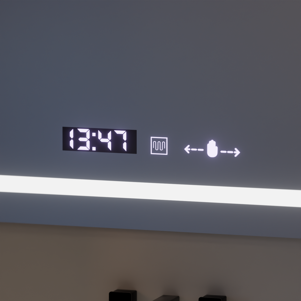 Oglinda LED Rectangulara, 110x75cm, Eclat MotionGlow Marcello, Sistem Dezaburire, Ceas & Termometru, Lupa Cosmetica, Dimabila