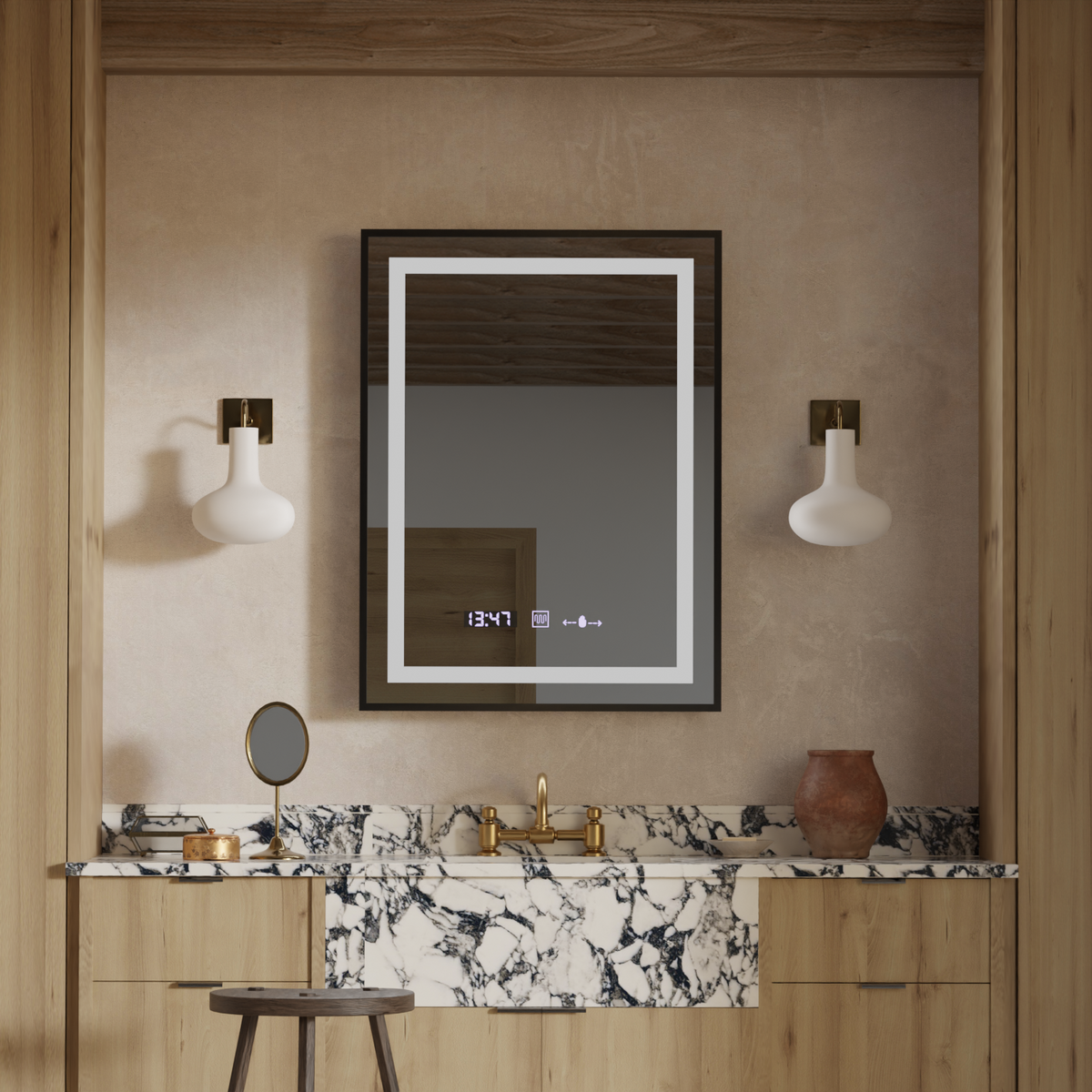 Oglinda LED Rectangulara, 60x80cm, Verite Majeste Noir Motion Glow Marcello, Sistem Dezaburire, Ceas & Termometru, Dimabila, imaginea 3