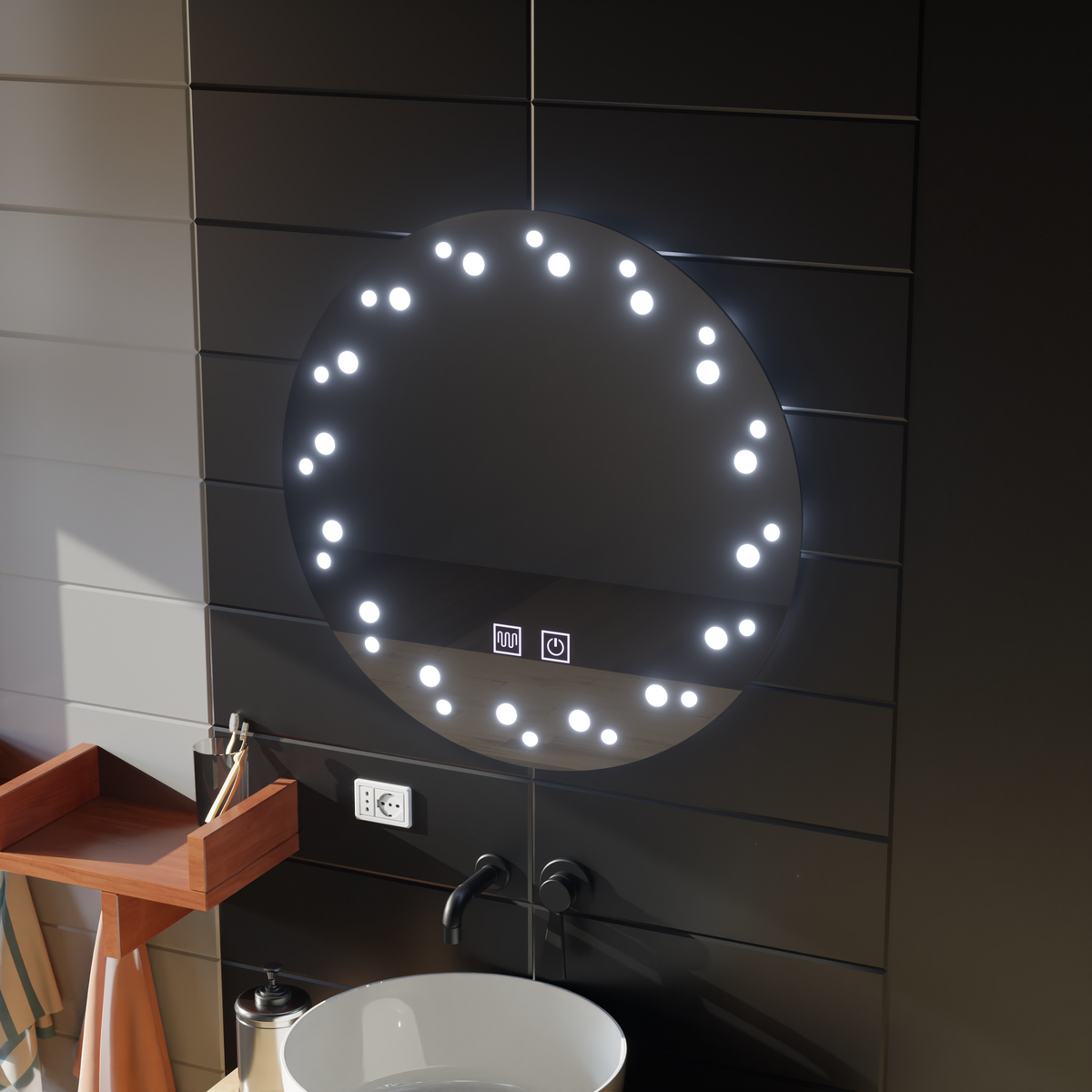 Oglinda LED Touch Ivory, Sistem Dezaburire, Diametru 60cm, Lumina Rece 6000K, imaginea 5