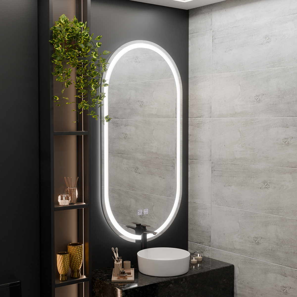 Oglinda LED Ovala, 50x100cm, Velara Touch, Sistem Dezaburire, Dimabila E06S/50X100