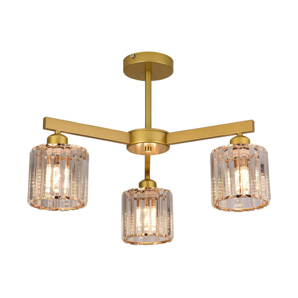 Lustra Clasica Moderna LC110/3GD cu Cristal, 3x E27, Auriu, Metal si Cristal