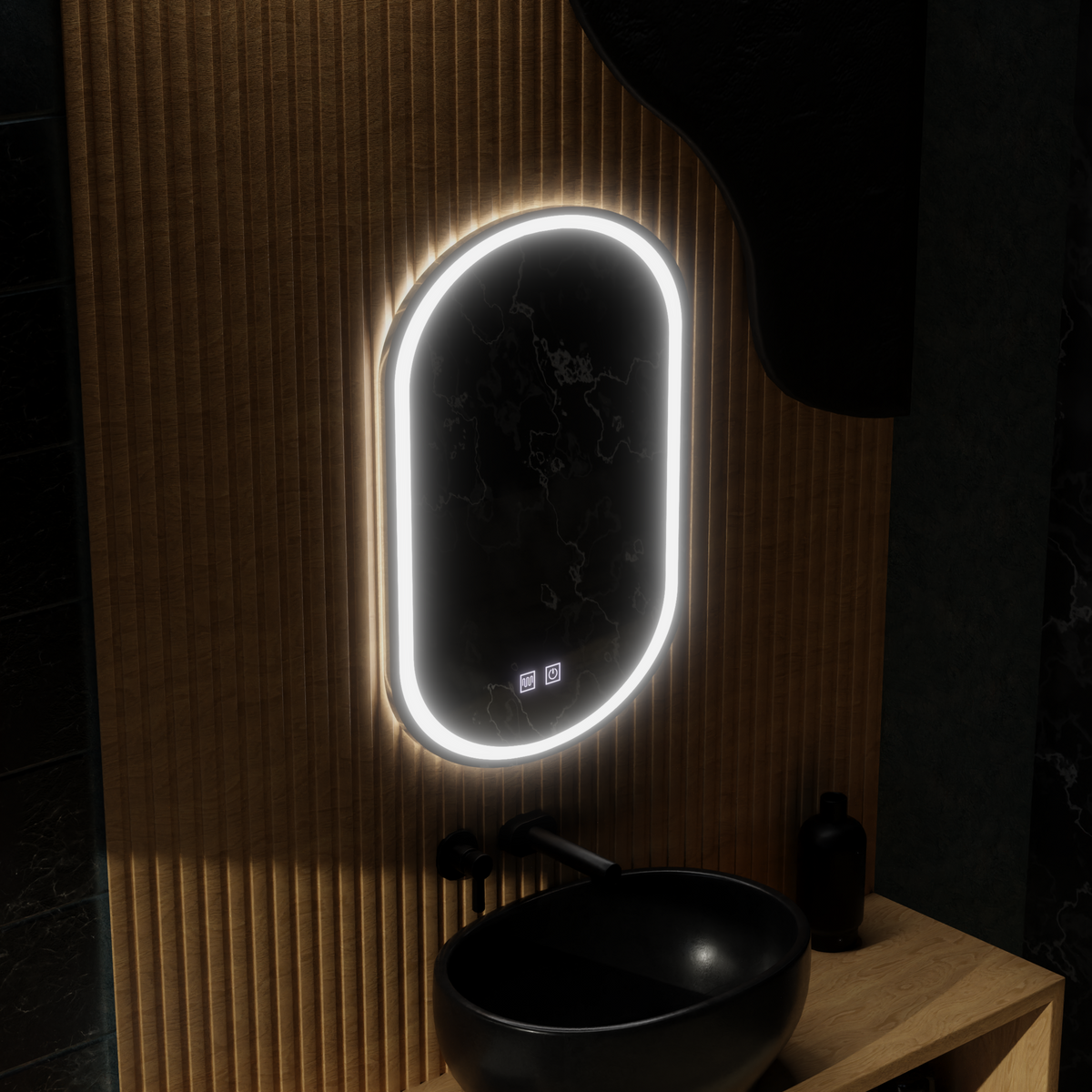 Oglinda LED Ovala, 45x65cm, Velara Touch, Sistem Dezaburire, Dimabila, imaginea 7