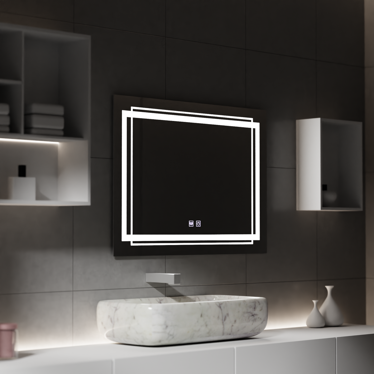 Oglinda LED Rectangulara, 80x60cm, KOVEN Touch, Sistem Dezaburire,Dimabila