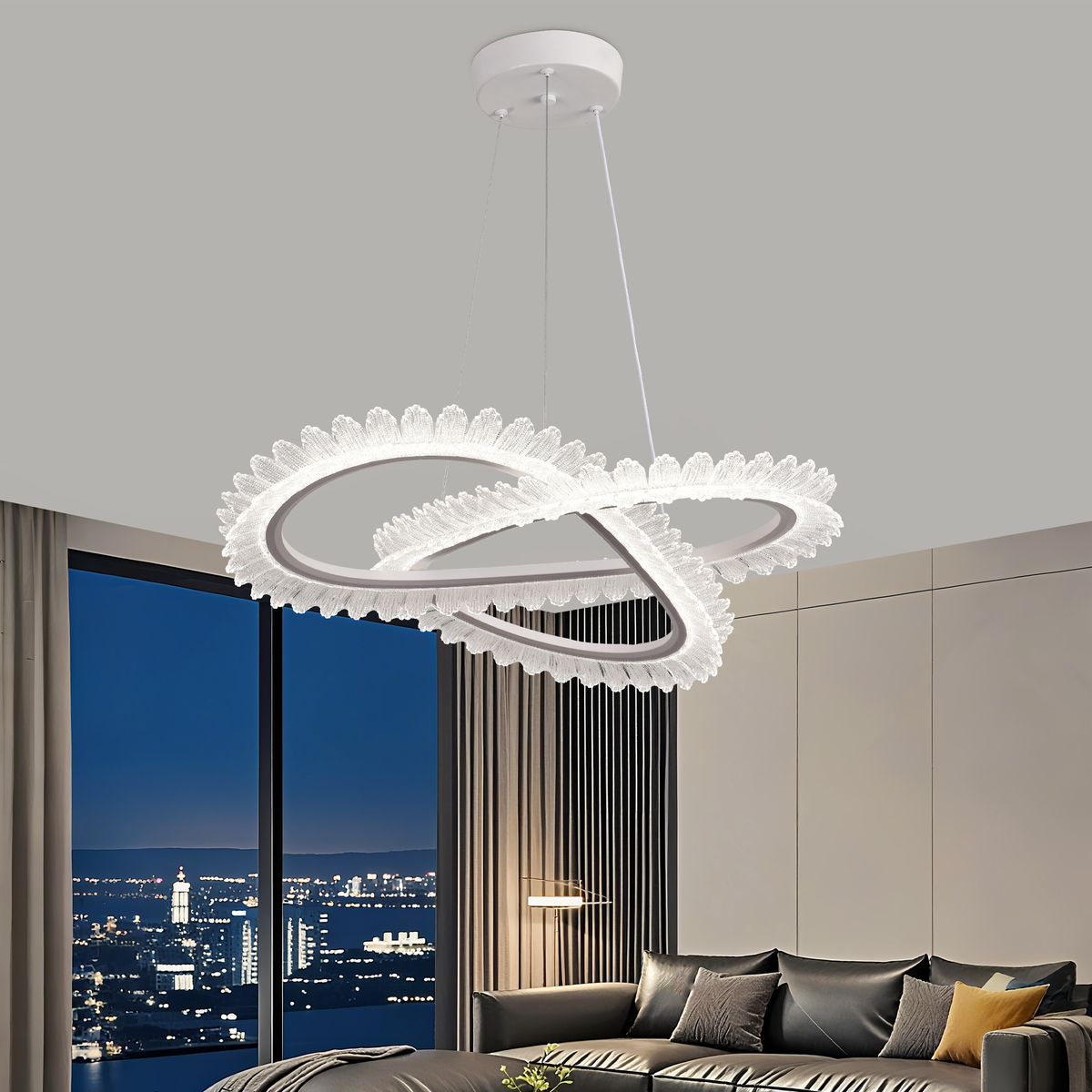 Lustra LED cu Telecomanda LT187WH, Cristal si Metal, 52W, Dimabila, Inaltime Reglabila, lumina Rece/Calda/Neutra, Iluminat Luxos