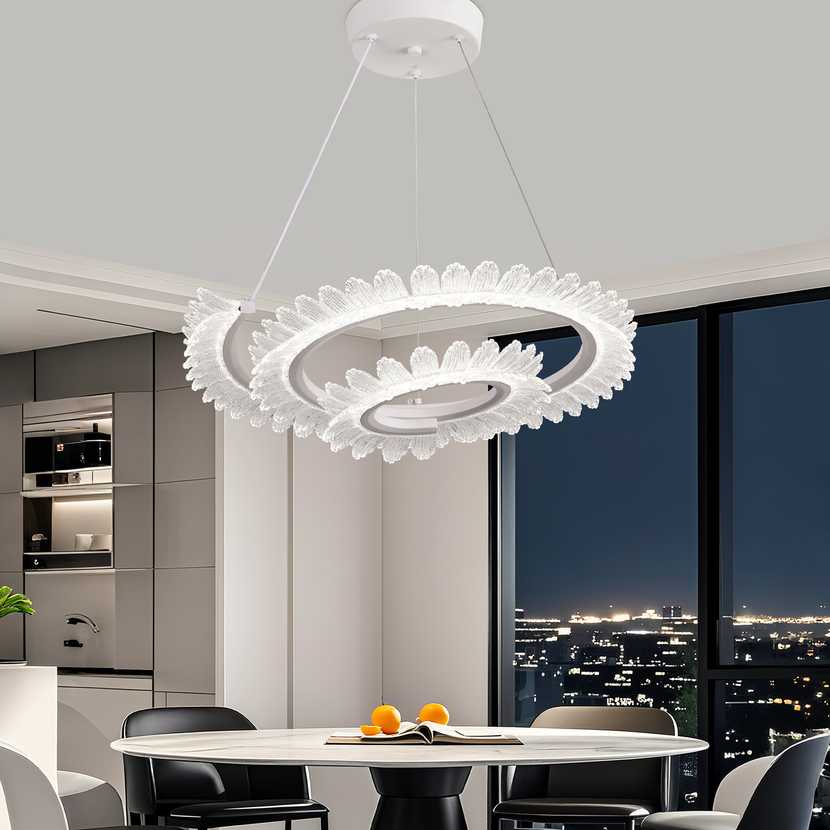 Lustra LED cu Telecomanda LT188WH, Cristal si Metal, 40W, Dimabila, Inaltime Reglabila, Lumina Rece/Calda/Neutra, Iluminat Luxos