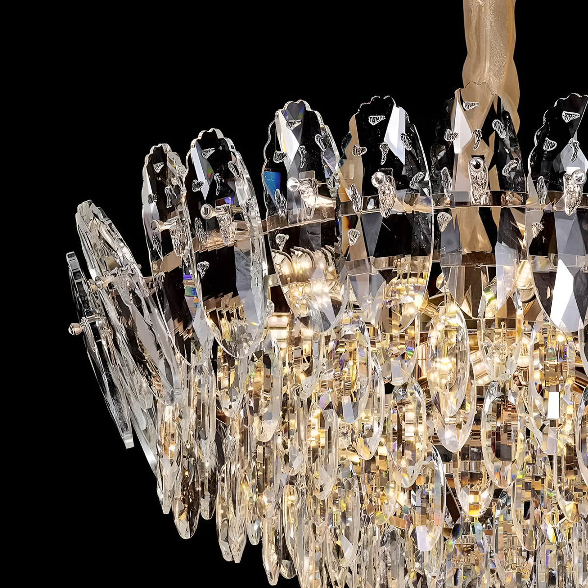 Candelabru Cristal, AURELIUS Magno, 11xE14, Diametru 60cm, Auriu Lucios, Inaltime Reglabila, Metal si Cristal