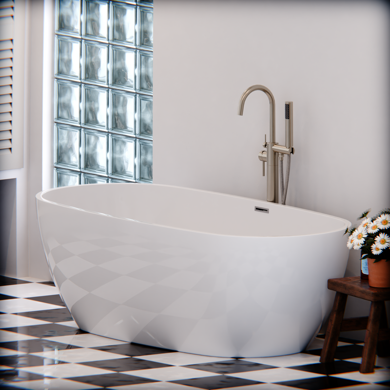 Freestanding Bathtub, Semi-Oval, Acrylic, White, 150×72×60 cm