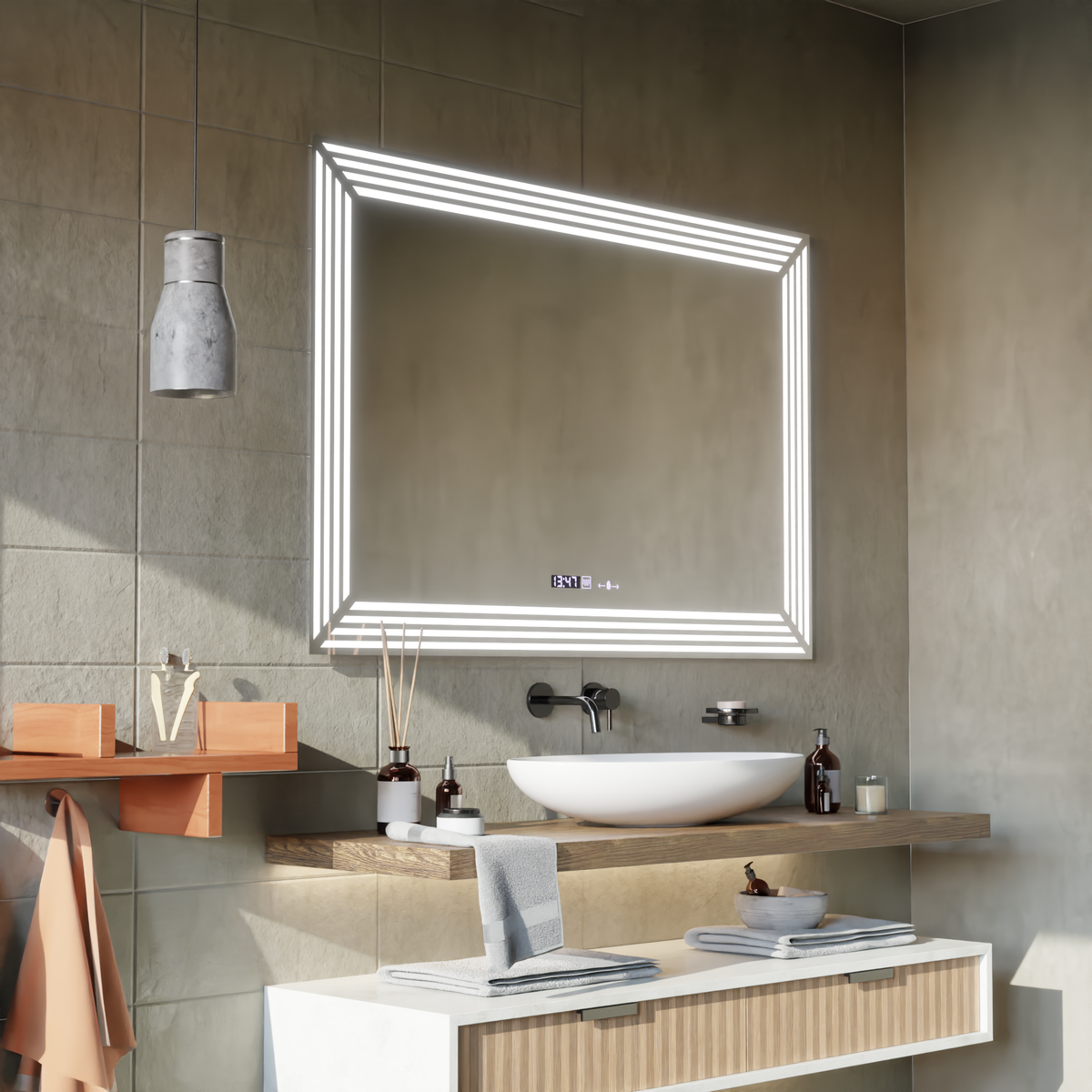 Oglinda LED Rectangulara, 80x60cm, Venezia Senzor MotionGlow Marcello, Sistem Dezaburire, Ceas & Termometru, Dimabila, imaginea 7