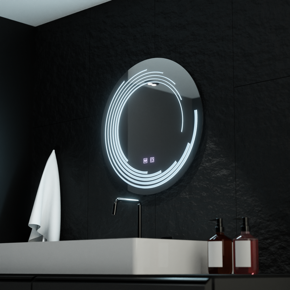 Oglinda LED Rotunda, 60cm, Lira Touch, Sistem Dezaburire, Dimabila