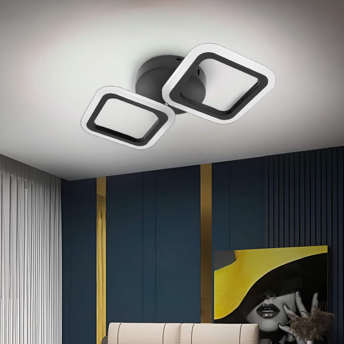 LED luster PULSARIS 27 W, 2 štvorce, studené/teplé/neuterálne svetlo, čierny, imaginea 1
