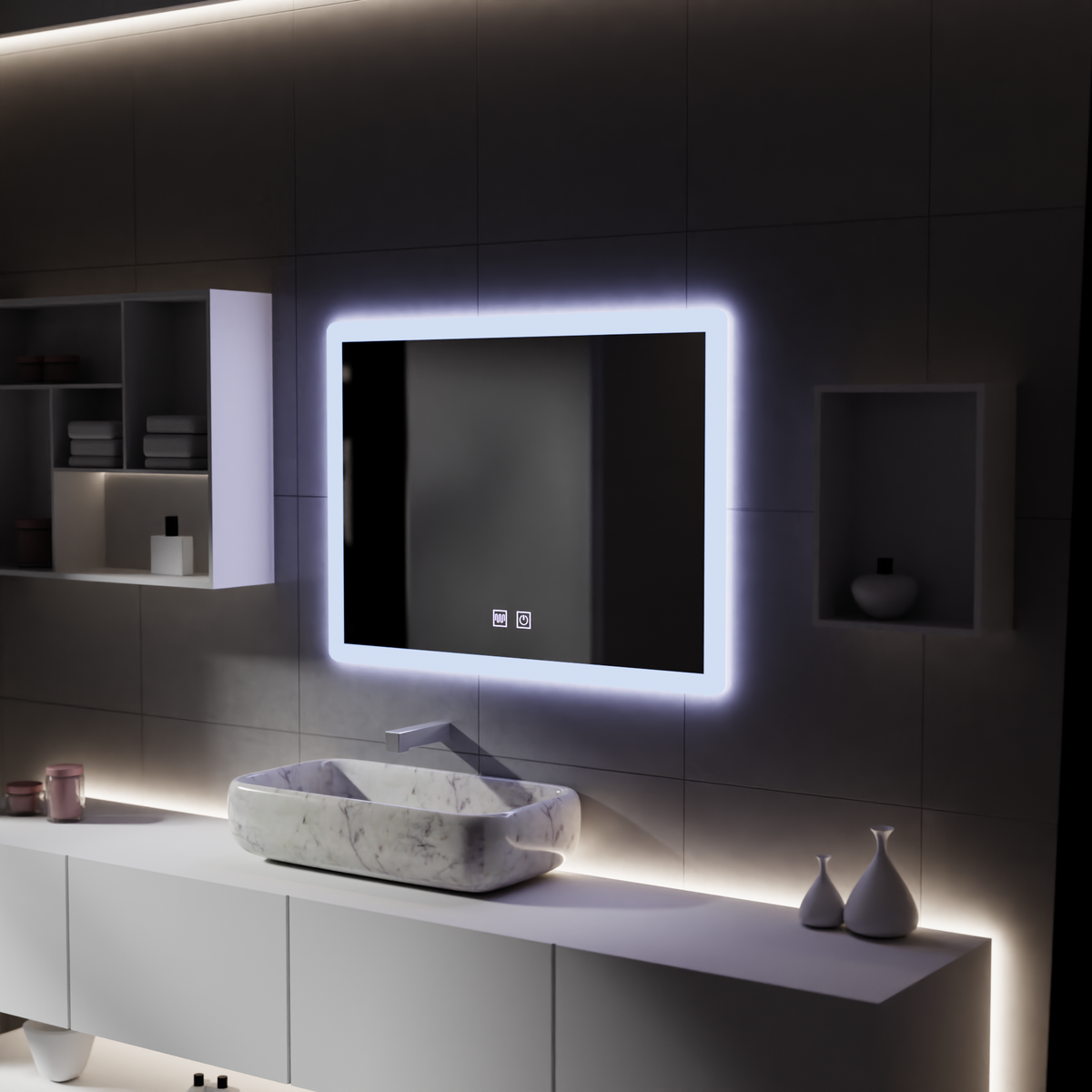 Oglinda LED Rentagulara, 80x60cm, Touch VENERA, Sistem Dezaburire,Dimabila