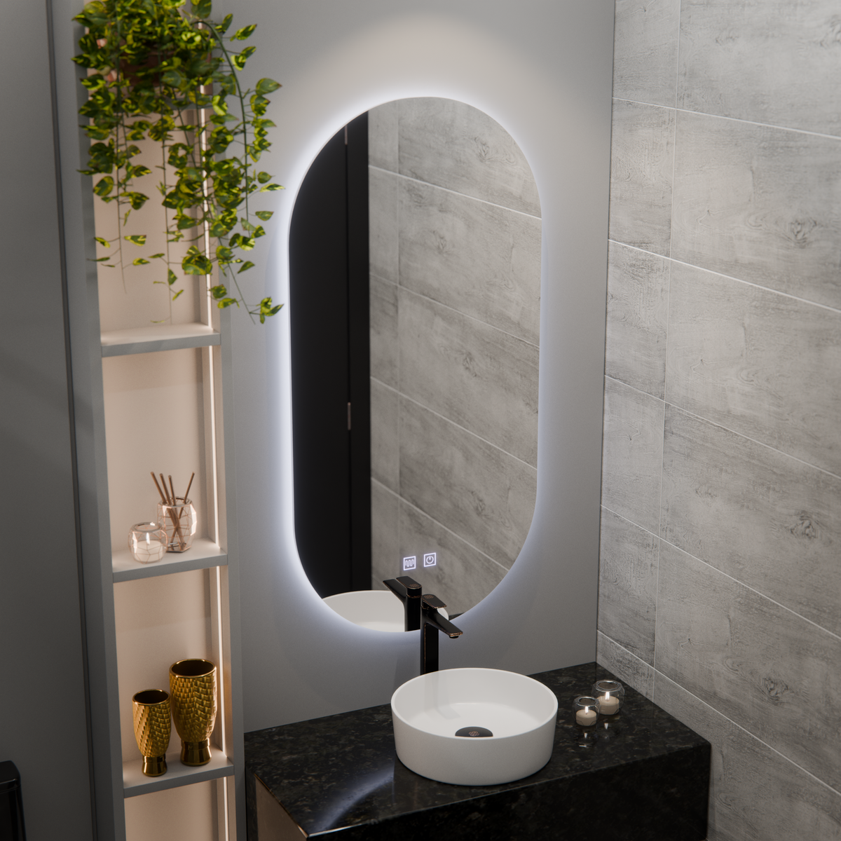 Oglinda LED Ovala, 50x100cm, Velara Touch, Sistem Dezaburire, Dimabila E14S/50X100