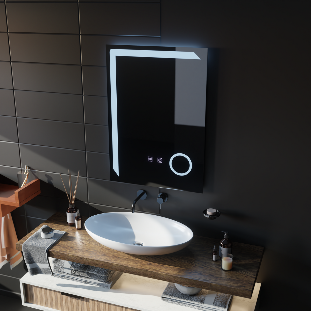 Oglinda LED Rectangulara, 60x80cm, Linea Touch, Sistem Dezaburire, Dimabila, imaginea 4