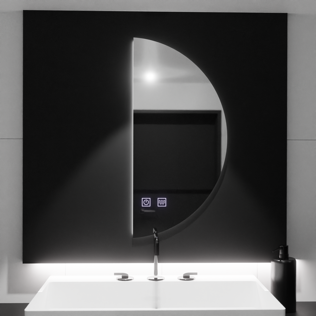 Oglinda LED Semiluna 50x100cm, Arcuat Touch, Sistem Dezaburire, Dimabila