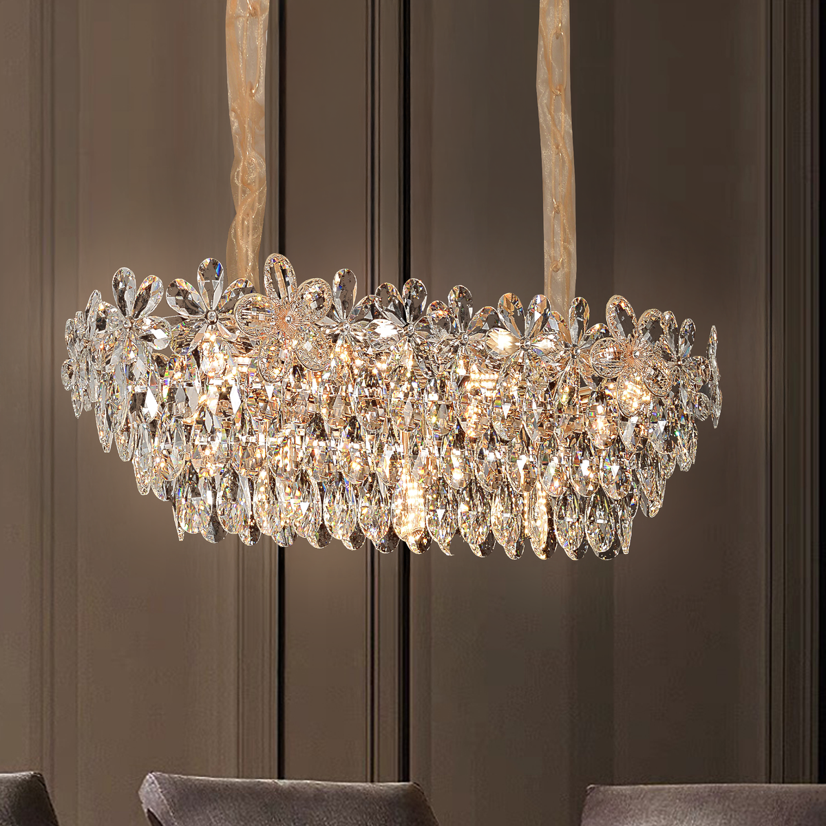 Candelabru Cristal Regalis 11x E14, 80cm, Auriu Lucios, Inaltime Reglabila, Metal si Cristal