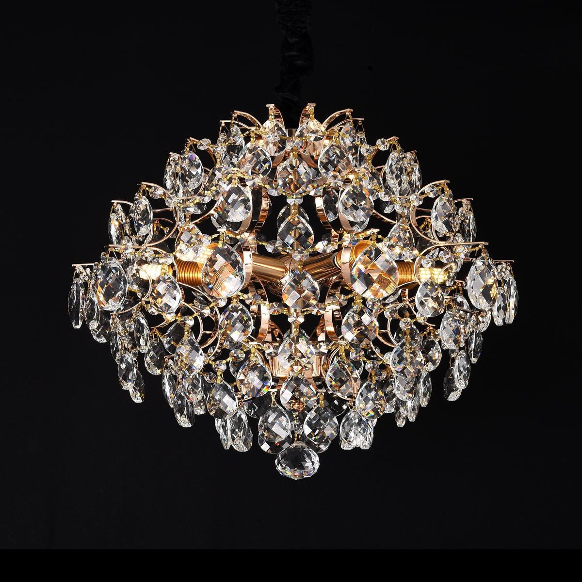Candelabru Cristal CRYSTARA Nobile, 5x E14, Diametru 40cm, Auriu Lucios